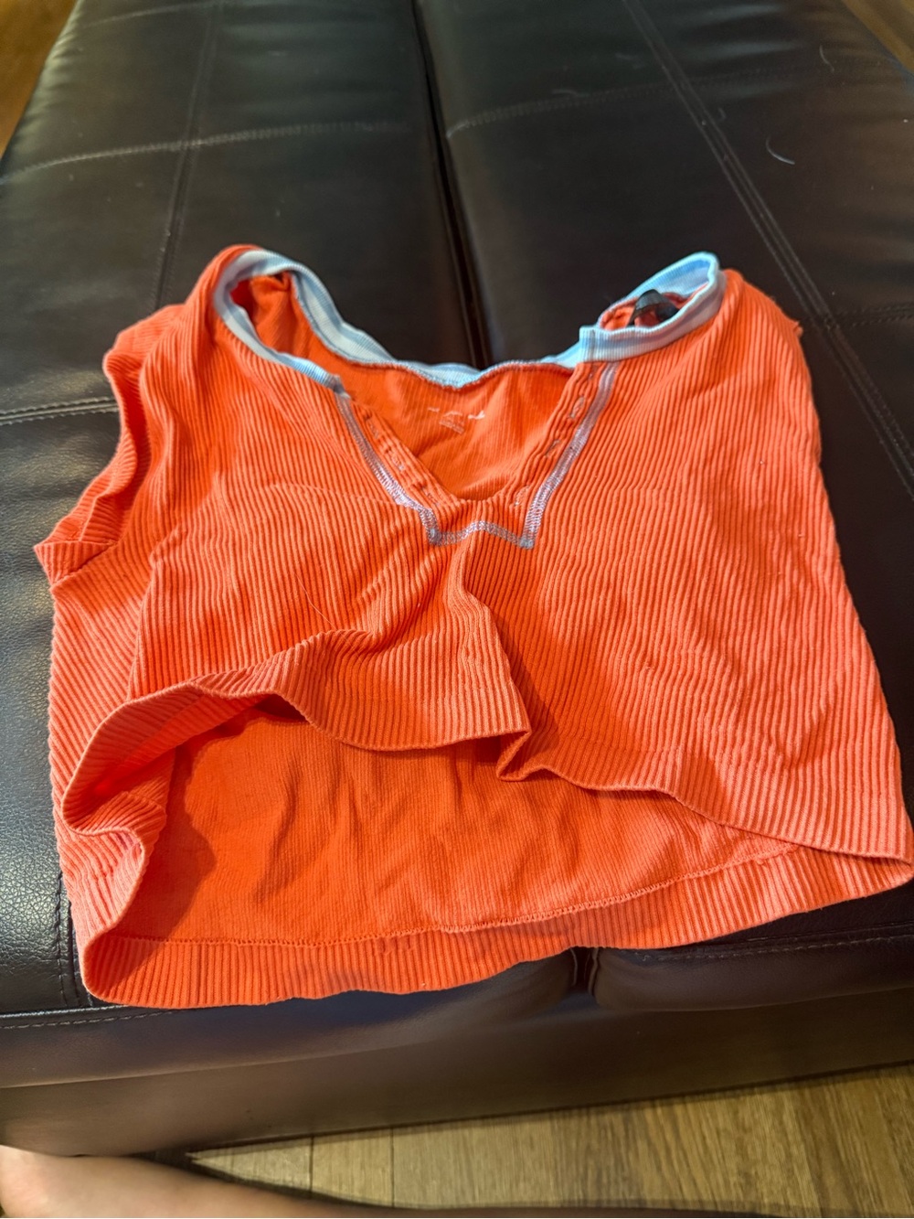 Urban Outfitters Bright Orange Ribbed V-Neck Tank with Contrast Trim